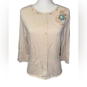 Linden Hill Embellished Sweater Cardigan Sz Medium sequins heathered oatmeal